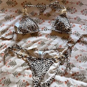 Aerie Leopard Triangle Bikini Set Ring Detail NWT